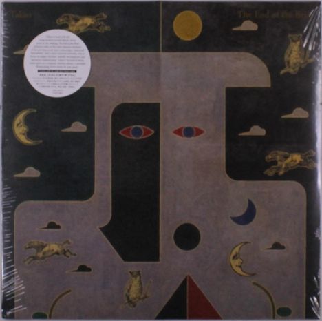 „Taken“ und „The End of the...“. Eine abstrakte Illustration mit Mond, Tieren und geometrischen Formen.