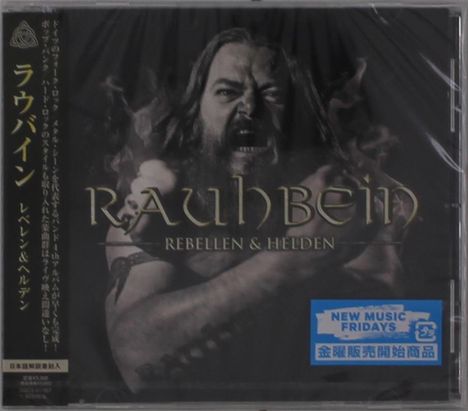 Text: "RAUHBEIN REBELLEN & HELDEN", daneben ein Sticker mit "NEW MUSIC FRIDAYS". Ein bärtiger Mann brüllt energisch.