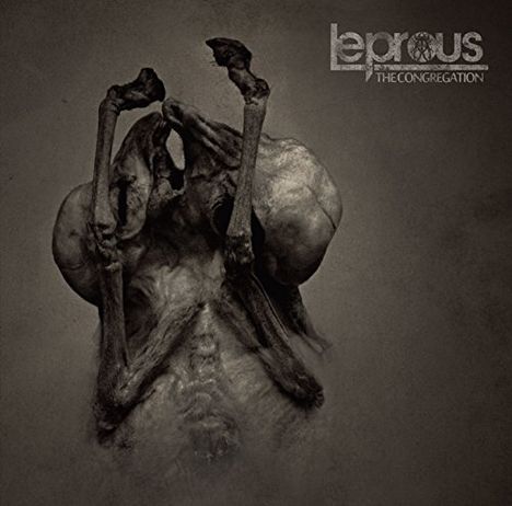 "Leprous - The Congregation" oben rechts. Dunkles, abstraktes Motiv eines verworrenen, deformierten Körpers.