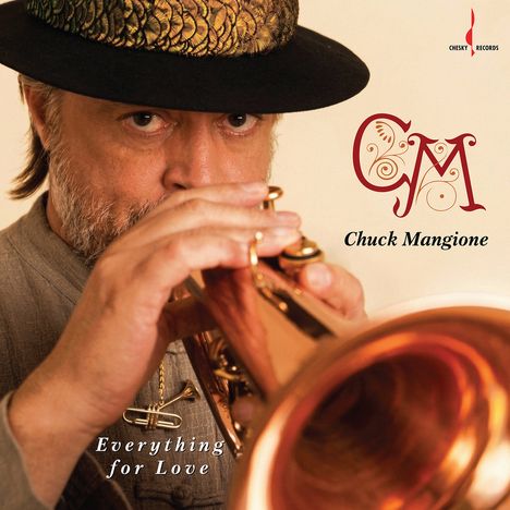 "Everything for Love". Mann mit Hut spielt Trompete. Text "CM", "Chuck Mangione".