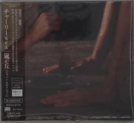 Vertikaler Text links auf Japanisch, im Schatten davon Hände auf einer dunklen Oberfläche und ein Mikrofon.