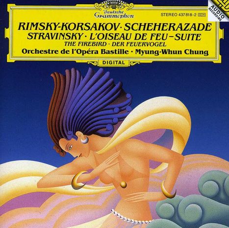 RIMSKY-KORSAKOV: SCHEHERAZADE, STRAVINSKY: L'OISEAU DE FEU-SUITE. Illustration: Elegant gekleidete Tänzerin.