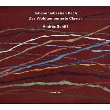 "Johann Sebastian Bach, Das Wohltemperierte Clavier, András Schiff". Bunte Streifen auf dunkelrotem Hintergrund.