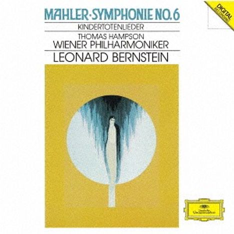 MAHLER: SYMPHONIE No.6, KINDERTOTENLIEDER, Thomas Hampson, WIENER PHILHARMONIKER, Leonard Bernstein. Illustration mit gelbem Hintergrund.