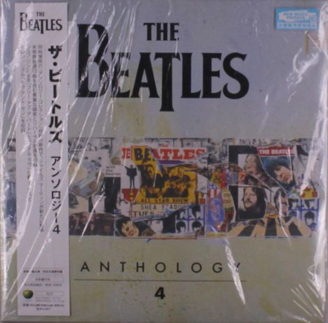 Logo mit "The Beatles" und "Anthology 4", daneben japanische Schriftzeichen. Collage mit Bildern der Beatles.