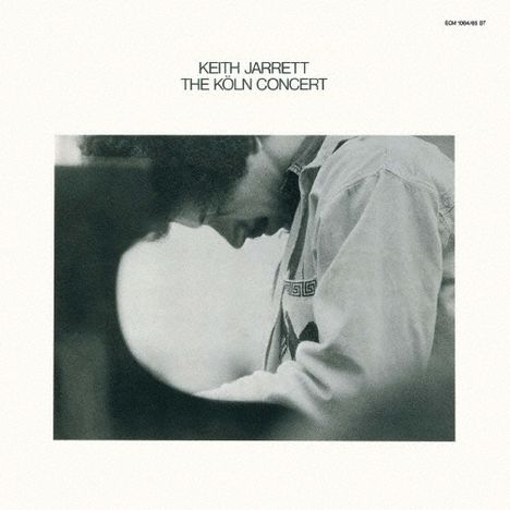 Oben steht "KEITH JARRETT THE KÖLN CONCERT". Darunter ein Schwarz-Weiß-Foto eines Mannes am Klavier.