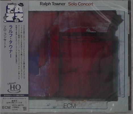 "Ralph Towner Solo Concert", "ECM", daneben ein abstraktes Gemälde in Rottönen, links vertikaler Text auf Japanisch.