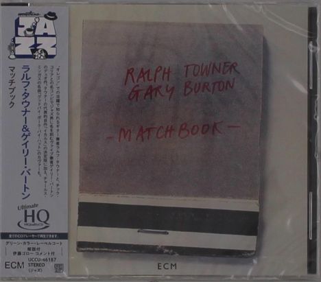 Ein CD-Cover mit handgeschriebenem Text: "Ralph Towner, Gary Burton - Matchbook". Linksseitig ein vertikales japanisches Etikett.