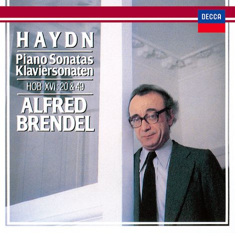 Text: "HAYDN Piano Sonatas Klaviersonaten HOB. XVI: 20 & 49 ALFRED BRENDEL". Mann im Anzug steht lächelnd.
