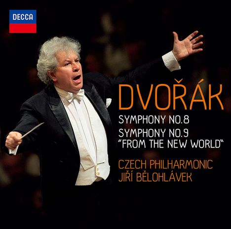 "DVOŘÁK, Symphony No.8 & No.9 'From the New World', Czech Philharmonic, Jiří Bělohlávek." Logo oben links, Dirigent gestikulierend.