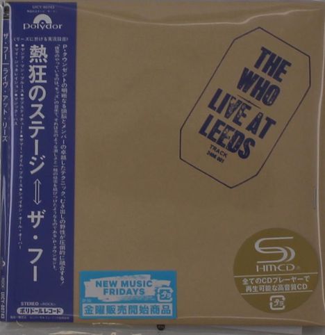 Text: "The Who / Live at Leeds." Blaues Banner mit japanischen Zeichen. "New Music Fridays" und HM-CD Logo.