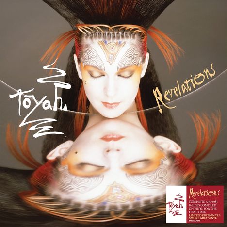 "Revelations" und "Toyah" in künstlerischer Schrift. Eine Frau mit kunstvollem Make-up und hochgestecktem Haar.