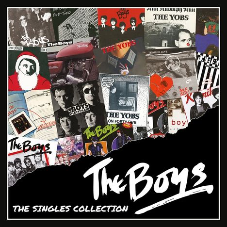 Der Text lautet: "The Boys - The Singles Collection". Cover-Collage mit Album und Single-Artworks im Hintergrund.
