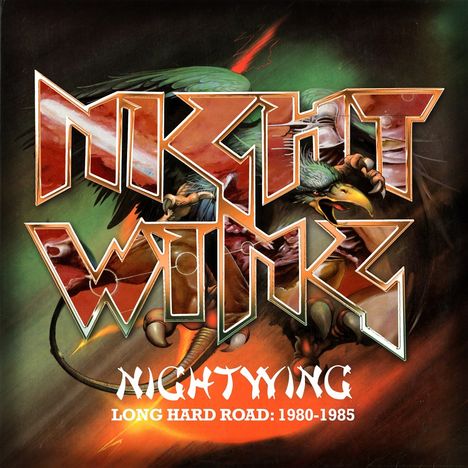 Text: NIGHTWING, NIGHTWING, LONG HARD ROAD: 1980-1985. Illustration eines Adlers in dynamischer Pose.
