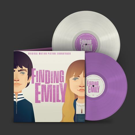 "Finding Emily" und "Original Motion Picture Soundtrack" steht auf zwei Schallplatten. Illustration von zwei Personen.