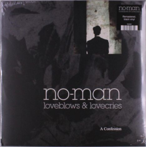 Cover mit den Worten: „no-man, loveblows & lovecries“. Dunkles, abstraktes Design mit einer silhouettierten Figur.