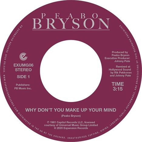 Peabo Bryson: Why Don't You Make Up Your Mind / Paradise, Single 7"