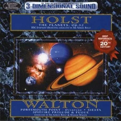 "3-DIMENSIONAL SOUND. HOLST: The Planets, Op. 32. WALTON: Portsmouth Point. Illustration von Planeten."