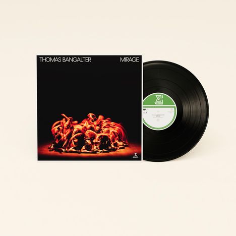 Text: "THOMAS BANGALTER MIRAGE". 

Cover: Tanzende Figuren in glühendem Rot. Vinyl mit grün-weißem Label.