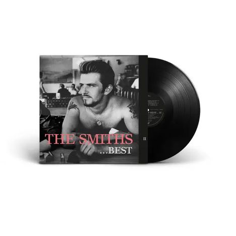 Text: "THE SMITHS ...BEST". Schwarz-Weiß-Foto eines nachdenklichen Mannes. Schallplatte liegt daneben.
