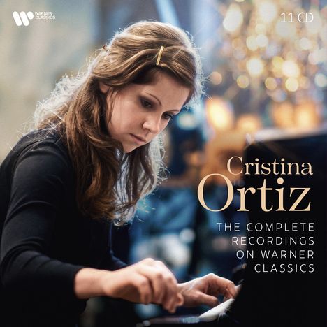 "Cristina Ortiz", "The Complete Recordings on Warner Classics", "11 CD". Frau spielt konzentriert Klavier.