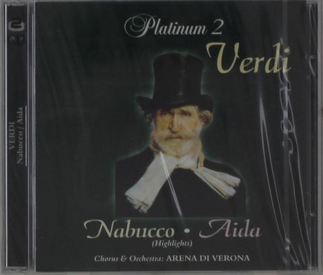 "Platinum 2 Verdi, Nabucco • Aida, Highlights. Chorus & Orchestra: ARENA DI VERONA." Ein Mann in historischer Kleidung.