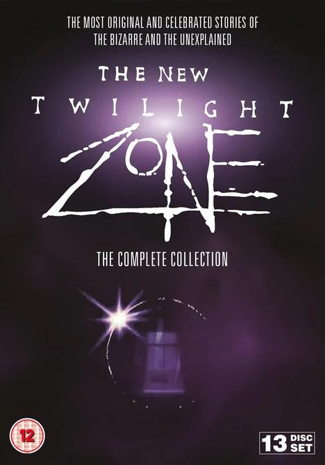 Text: "The New Twilight Zone. The Complete Collection." Dunkler Hintergrund mit Lichtstrahlen und einer violetten Aura.