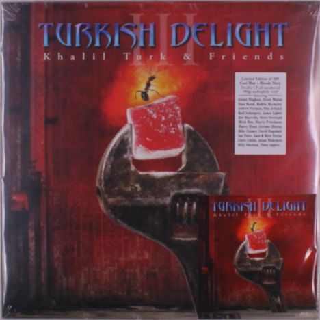 "Turkish Delight: Khalil Turk & Friends." Illustration eines großen Schraubenschlüssels, der ein Stück Lokum hält.