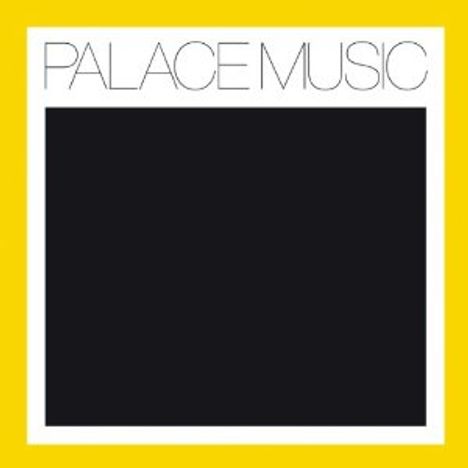 "PALACE MUSIC" steht oben in dünnen Buchstaben. Gelber Rand umrahmt ein großes schwarzes Quadrat.