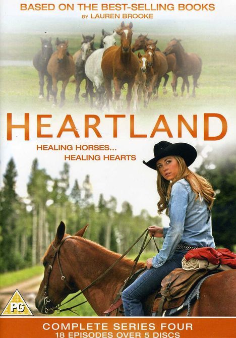 "Based on the Best-Selling Books by Lauren Brooke. Heartland: Healing Horses... Healing Hearts. Complete Series Four." Pferdeherde, Frau auf Pferd.