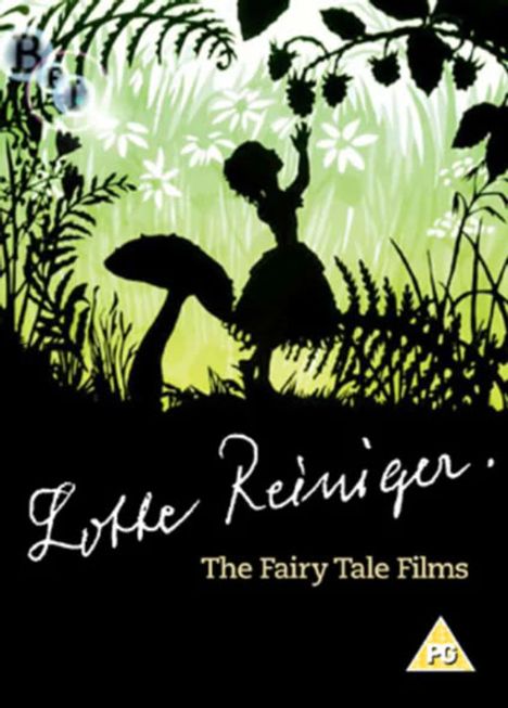 „Lotte Reiniger. The Fairy Tale Films.“ Eine Silhouette eines Mädchens pflückt Obst in einem Wald.