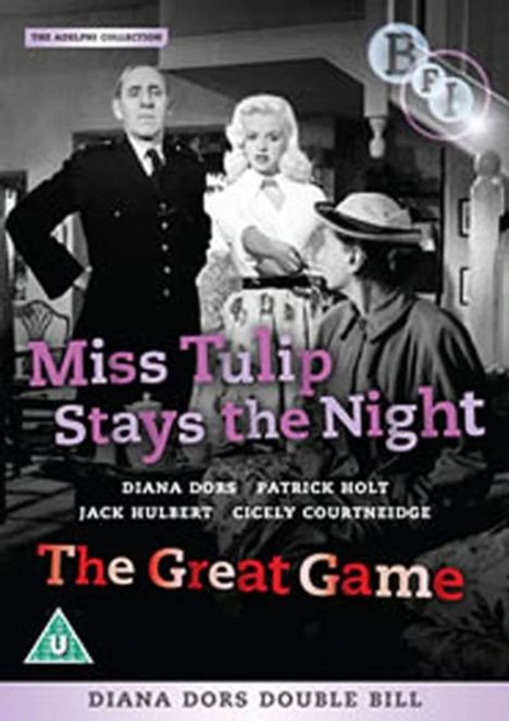 „Miss Tulip Stays the Night“ und „The Great Game“: Unten eine Gruppe in einem Innenraum, formelle Kleidung.