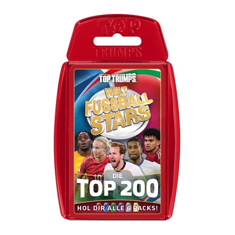 "Welt Fußball Stars, Die Top 200, Hol dir alle 6 Packs!", rote Verpackung, diverse Fußballspieler.