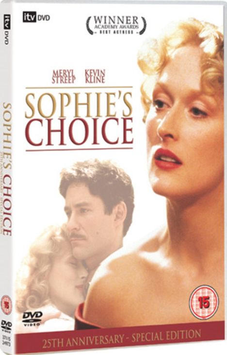 Texte: "Meryl Streep, Kevin Kline, Sophie's Choice, 25th Anniversary - Special Edition." Bild: Zwei Personen in inniger Umarmung.