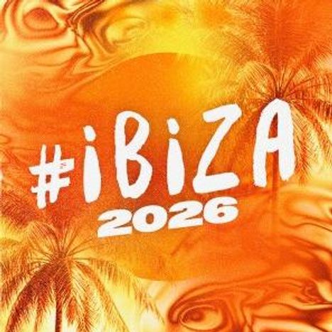 Text: "#iBIZA 2026". Farbige Illustration in Orange mit Palmen.