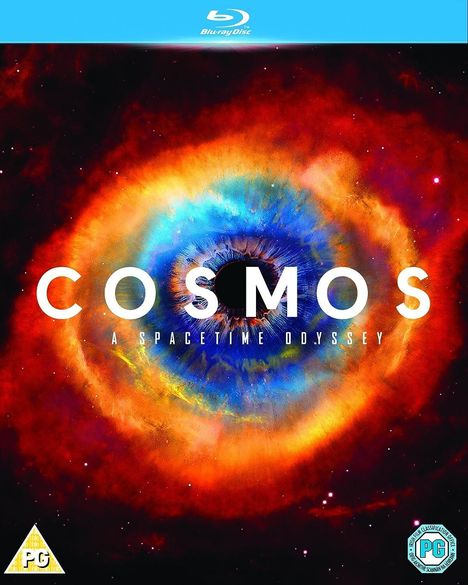 „COSMOS: A SPACETIME ODYSSEY.“ Zentral ein Auge in kosmischen Farben; blauer Rand deutet auf Blu-ray hin.