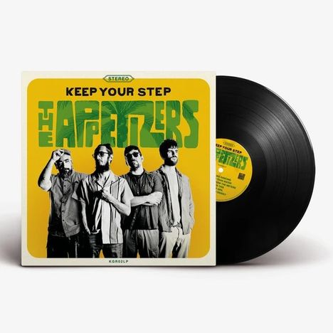 "KEEP YOUR STEP" und "THE APPENZERS" in großen, gelben Buchstaben; vier Männer; Schallplatte rechts.