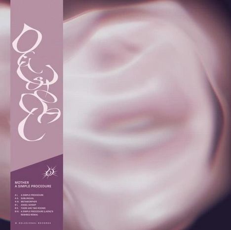 Text: "Mother: A Simple Procedure". Weiche, verschwommene Formen in Rosa und Lila, links versetzt.