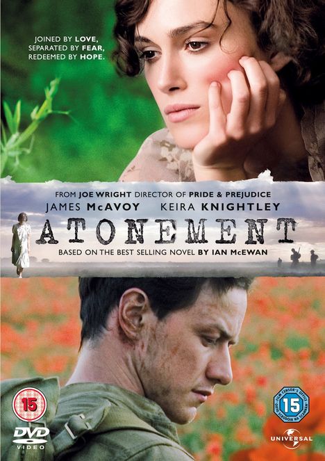Texte: „JOINED BY LOVE, SEPARATED BY FEAR, REDEEMED BY HOPE“. Bild zu „Atonement“ mit nachdenklichen Personen.