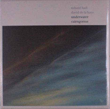 Text: mhairi hall, david de la haye, underwater, cairngorms. Stimmungsvolles, abstraktes Bild mit dunklen und blauen Tönen.