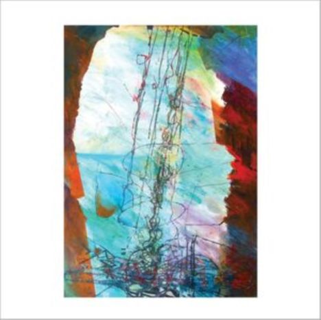 Eine abstrakte Illustration mit leuchtenden Farben und chaotischen Linien auf blauem Hintergrund.