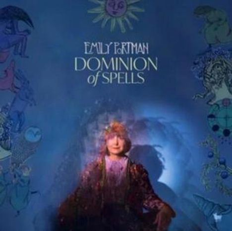 Text: "EMILY PORTMAN DOMINION OF SPELLS". Eine Frau, umgeben von mystischen Illustrationen und blauen Tönen.