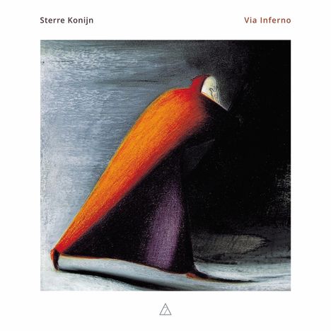 Sterre Konijn, Via Inferno. Eine Illustration zeigt eine Gestalt in einem leuchtend orangen Umhang vor dunklem Hintergrund.
