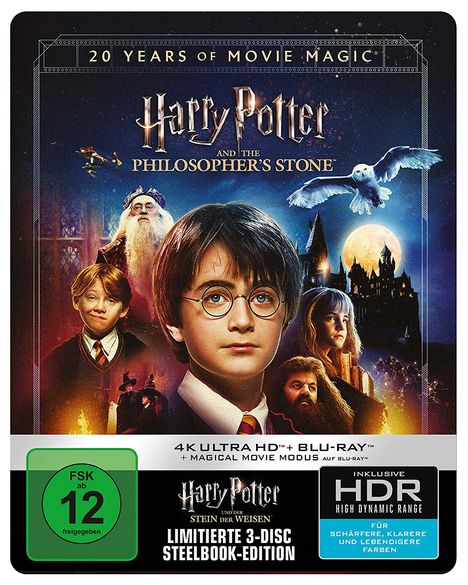 Harry Potter und der Stein der Weisen (Jubiläumsedition inkl. Magical Movie Mode) (Ultra HD Blu-ray &amp; Blu-ray im Steelbook), 1 Ultra HD Blu-ray und 2 Blu-ray Discs