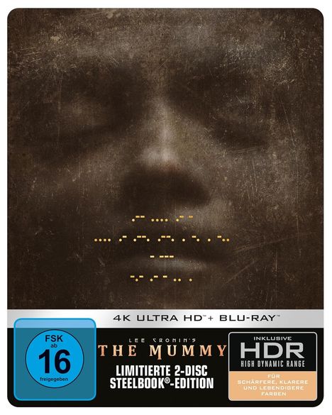 „Lee Cronin's The Mummy“, „vorläufige Abbildung“, „FSK ab 18 beantragt“, „4K Ultra HD™ + Blu-ray™“, „Inklusive HDR“. 