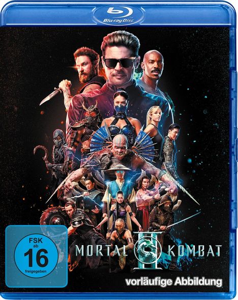 Text: "FSK ab 16 freigegeben", "MORTAL KOMBAT", "vorläufige Abbildung". 

Eine Gruppe von Kämpfern in actionreichen Posen.