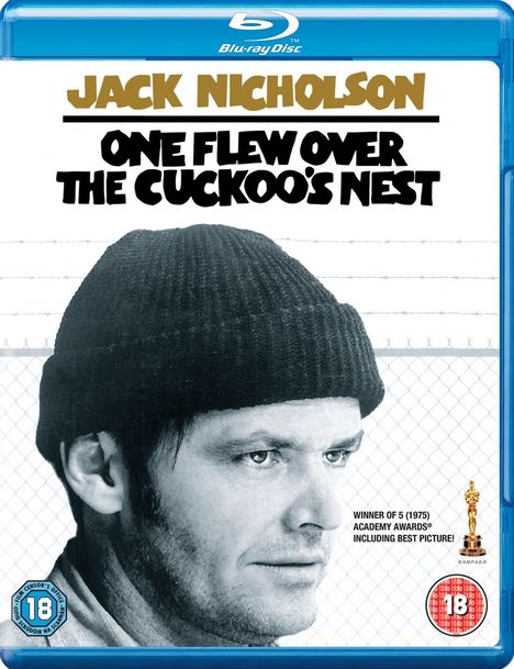 Jack Nicholson, One Flew Over the Cuckoo’s Nest, Gewinner von 5 Academy Awards. Ein Mann mit einer Mütze.