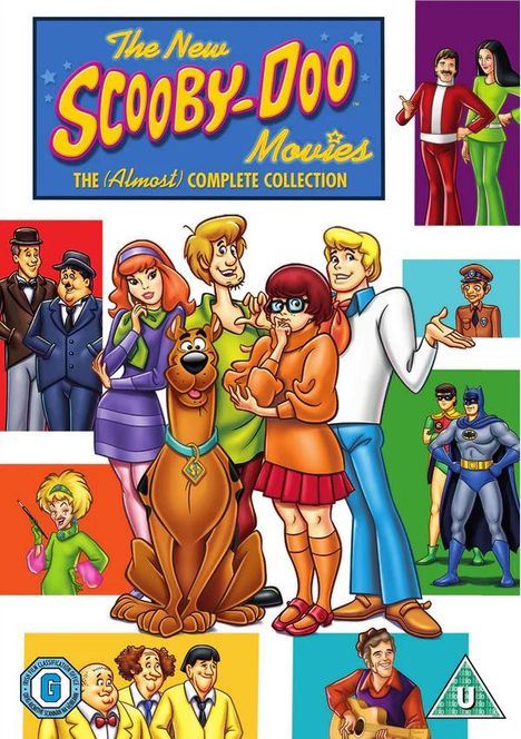 "The New Scooby-Doo Movies: The (Almost) Complete Collection" steht oben. Comicfiguren, darunter ein Hund und detektivische Charaktere.