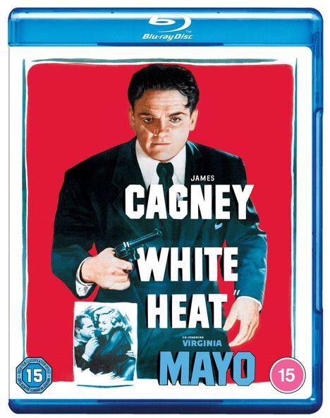 James Cagney in "White Heat". Co-starring Virginia Mayo. Cover zeigt Cagney in Anzug und Krawatte, hält eine Pistole.