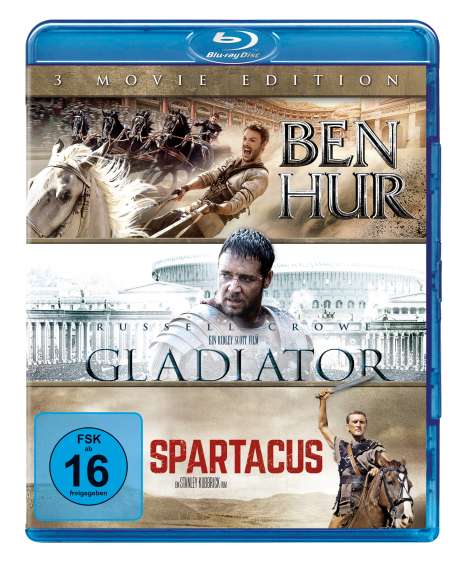 Ben Hur / Gladiator / Spartacus (Blu-ray), 3 Blu-ray Discs